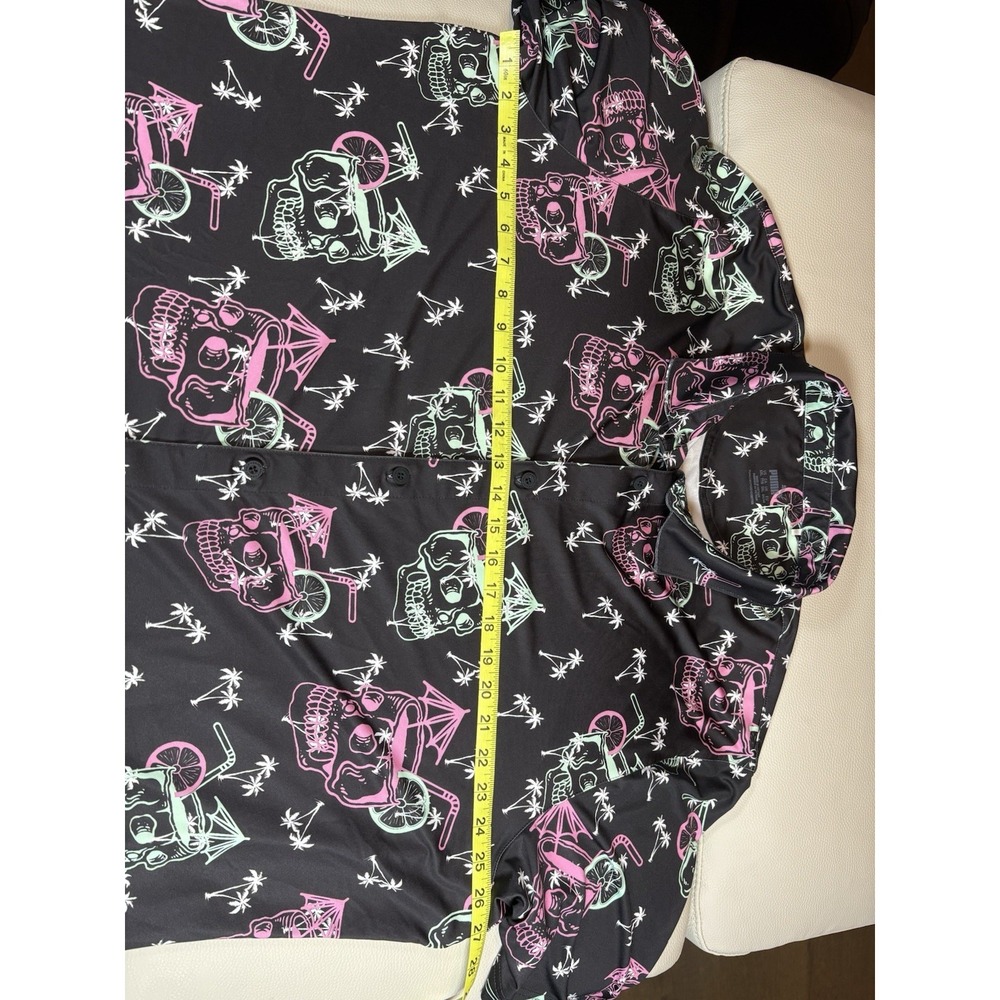 PUMA Shirt Mens XXL Black Mattr Tropi-Cool Skull Drink Cocktail Golf Polo Shirt - Picture 7 of 7